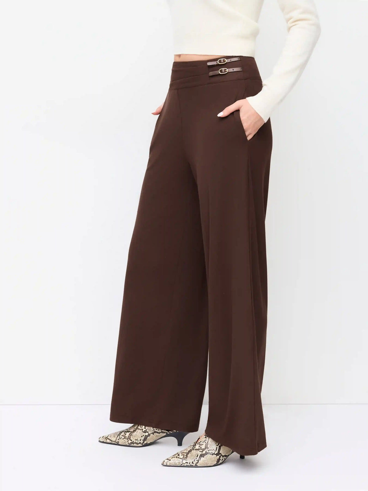 Mid Rise Metal Detail Straight Leg Trousers