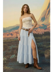 Cotton-blend Mid Rise Tiered Maxi Skirt