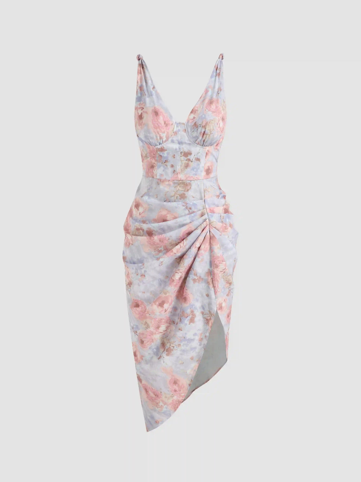 Illusion Floral Ruched Midi Dress