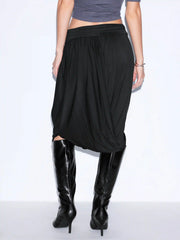 Mid Rise High Stretch Wrap Bubble Hem Midi Skirt