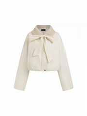 Collar Bowknot Zip Through Oversized Cropped Puffer