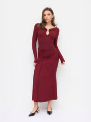V-neck Ruched Cut Out Metal Detail Maxi Dress