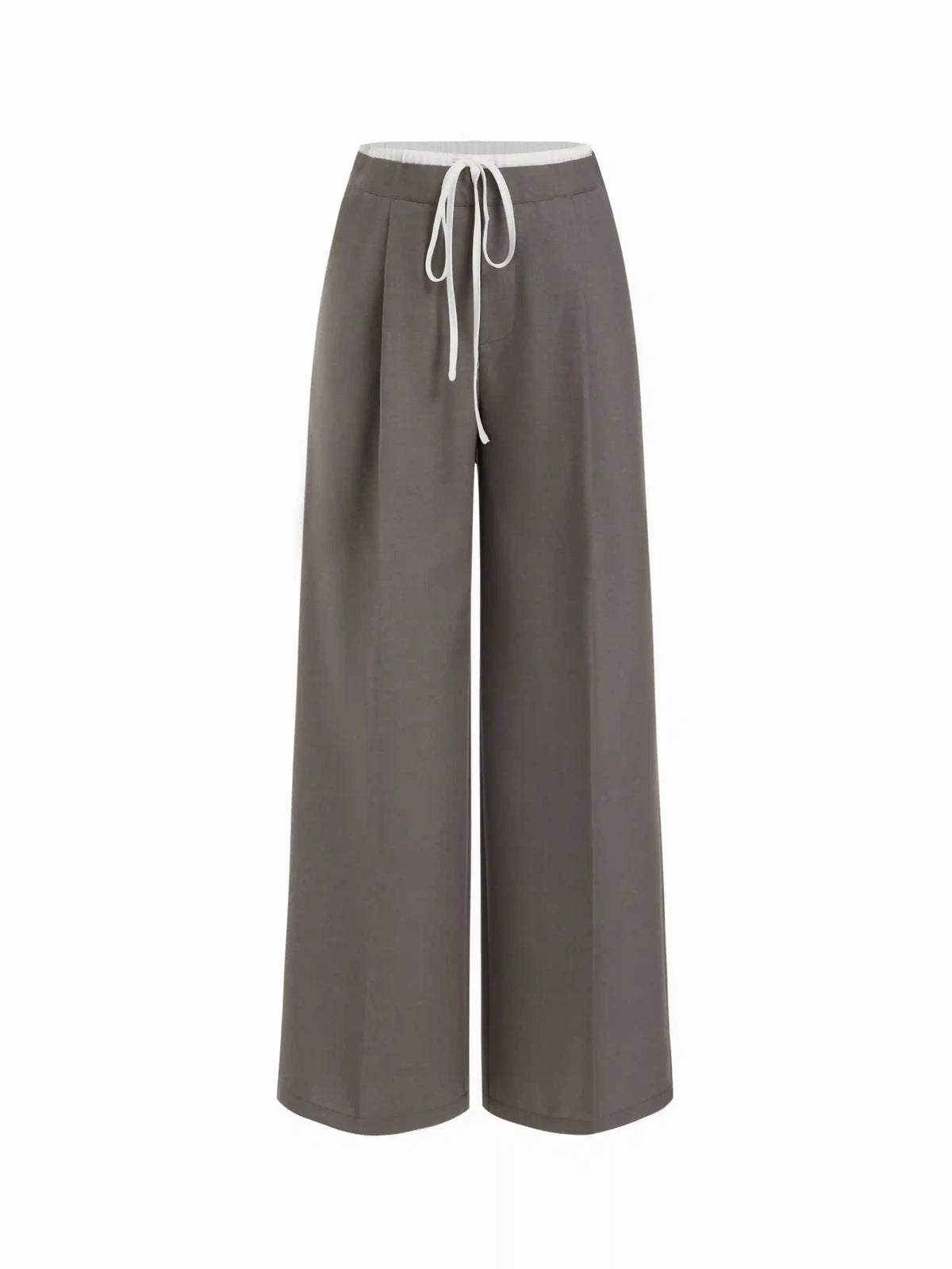 Mid Rise Drawstring Pleated Straight Leg Trousers