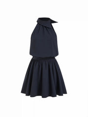 Asymmetrical Neck Mid Rise Flared Mini Dress