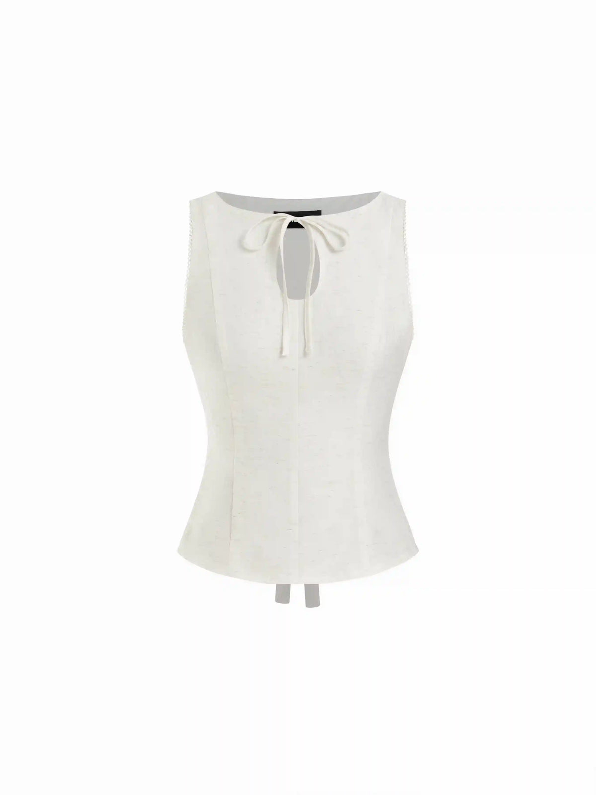 Linen-blend Boat Neck Knotted Sleeveless Blouse