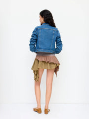 Cotton-blend Tartan Mid Rise Ruffle Hem Layered Mini Skirt
