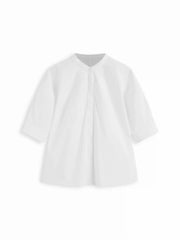 Cotton-blend Lantern Sleeve Round Neckline Blouse