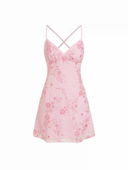 Floral Sequin V-neck Backless A-line Cami Mini Dress