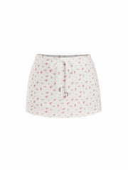 Cotton-blend Mid Rise Ditsy Floral Drawstring Side Split A-line Mini Skirt