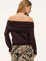 Wool-blend Knit Off-Shoulder Metal Detail Pierced Oversized Sweater
