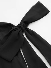 Chiffon Stand Collar Bowknot Straight Leg Jumpsuit