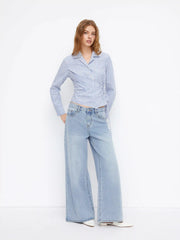 Cotton-blend Collar Stripe Knotted Shirt