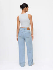 Denim High Rise Wide Leg Metal Detail Jeans