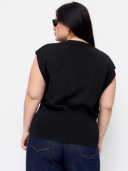 Knit V-Neck Dolman Sleeve Vest Curve & Plus