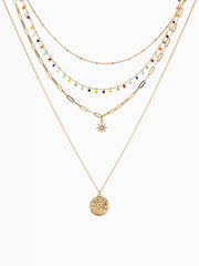 COIN & STAR & BEAD LAYERED NECKLACE