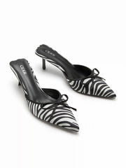 POINTED TOE BOWKNOT ZEBRA STRIPE HEELS