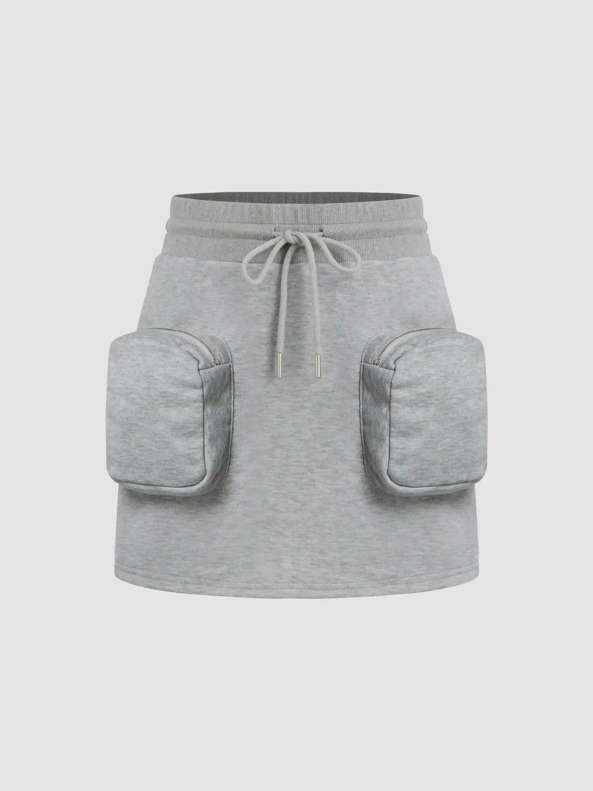 Terry Mid Rise Zipper Pocket Knotted Mini Skirt