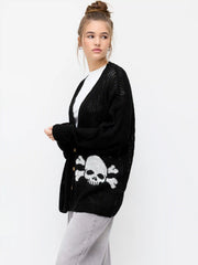 Knit V-neck Skeleton Pattern Hollow Out Oversized Cardigan