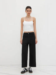 Stretch High Waist Solid Zipper Straight Leg Jeans