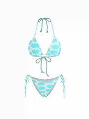 Floral Halter Neck Triangle Bikini Set With Twisted Rope Straps