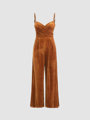 Velvet Solid Cross Wide Leg Jumpsuit