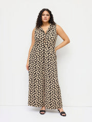 Collar Floral Wide Leg Jumpsuit Curve & Plus