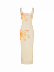Floral Square Neck Sheer Cover Up Dress