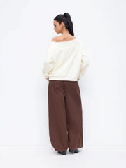 Terry Asymmetrical Neck Horse Graphic Oversized Sweatshirt