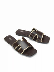 FAUX LEATHER TWO-TONE  SLIPPERS