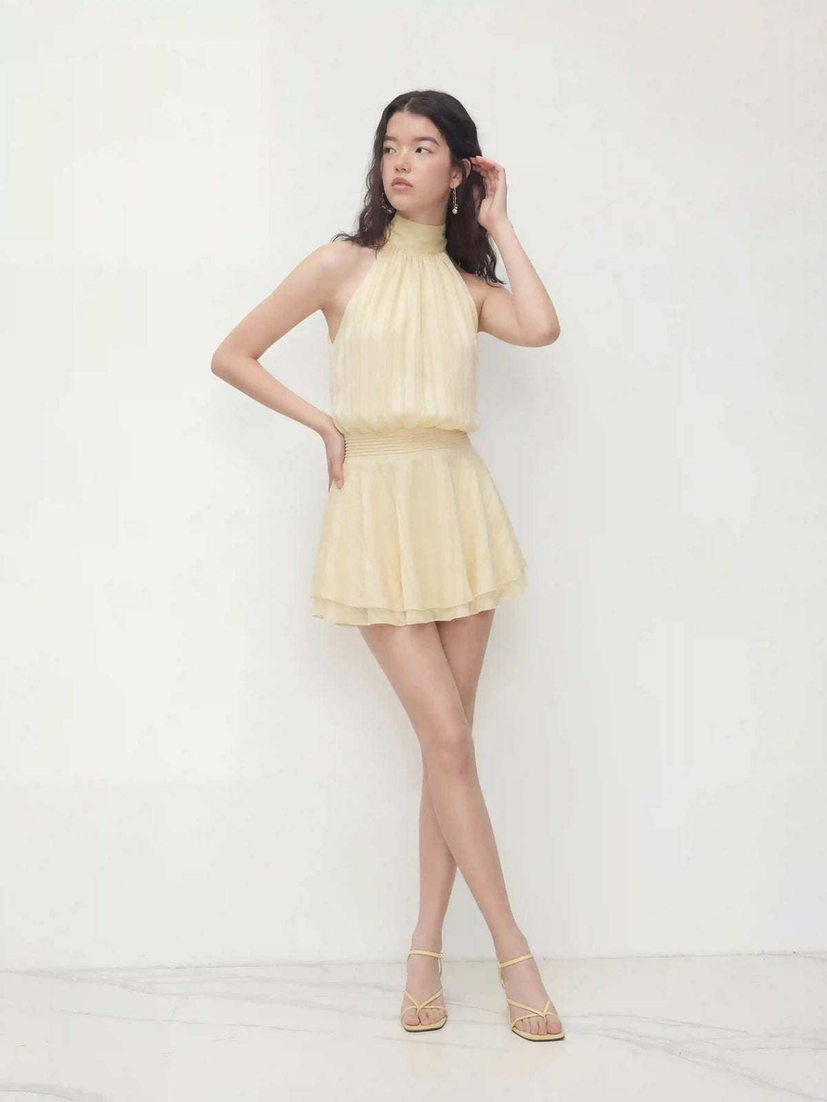 Striped Halter Neck Flared Mini Dress