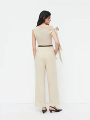 Asymmetrical Neck Knotted Straight Leg Jumpsuit With Belt