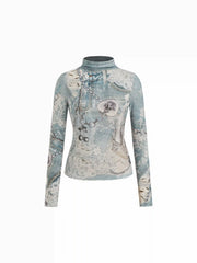 Mesh Graphic Turtleneck Top