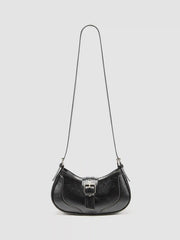 Distressed Texture Crescent Shape Buckle Decor Shoulder Bag