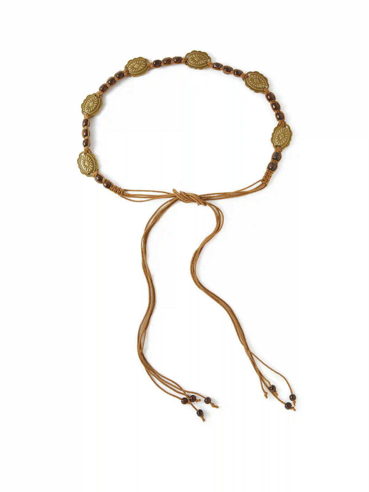 ENGRAVED OVAL & BEADED DECOR LACE-UP WAIST BELT