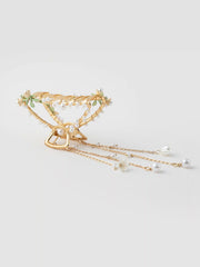 Metallic Floral & Faux Pearl Decor Tassel Hair Claw
