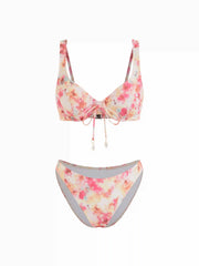 Sweetheart Floral Bead Detail Underwire Bikini Set