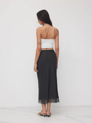 Mesh Mid Rise Bowknot Polka Dot Maxi Skirt