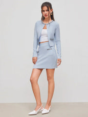Knit Mid Rise Solid Rhinestone Mini Skirt