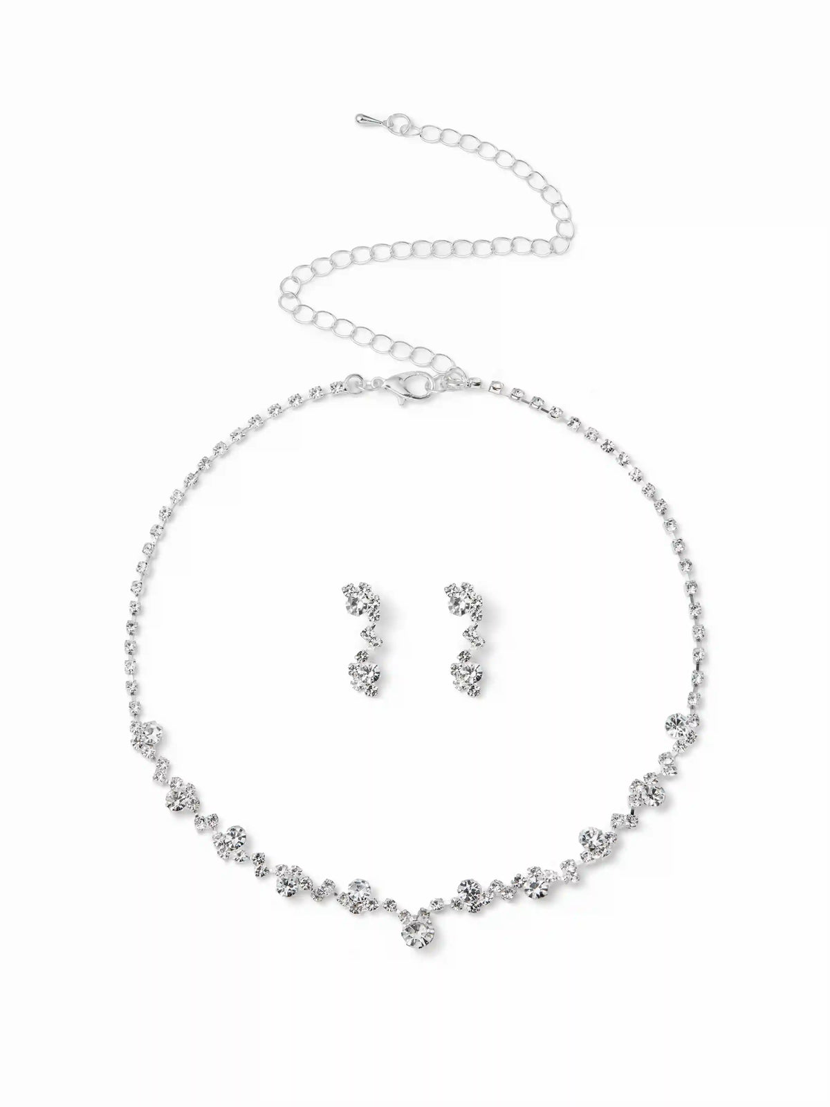 2PCS RHINESTONE DECOR NECKLACE & EARRINGS SET