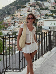 Cotton Low-Rise Broderie Anglaise Bubble Hem Micro Skort for Women