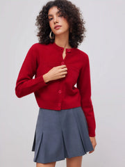 Round Neckline Solid Button Cardigan