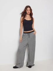 Square Neck Sleeveless Top & Mid Rise Gingham Wide Leg Trousers Set