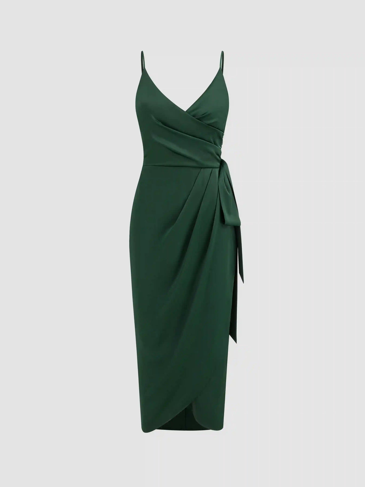 Satin V-neck Wrap Knotted Maxi Dress