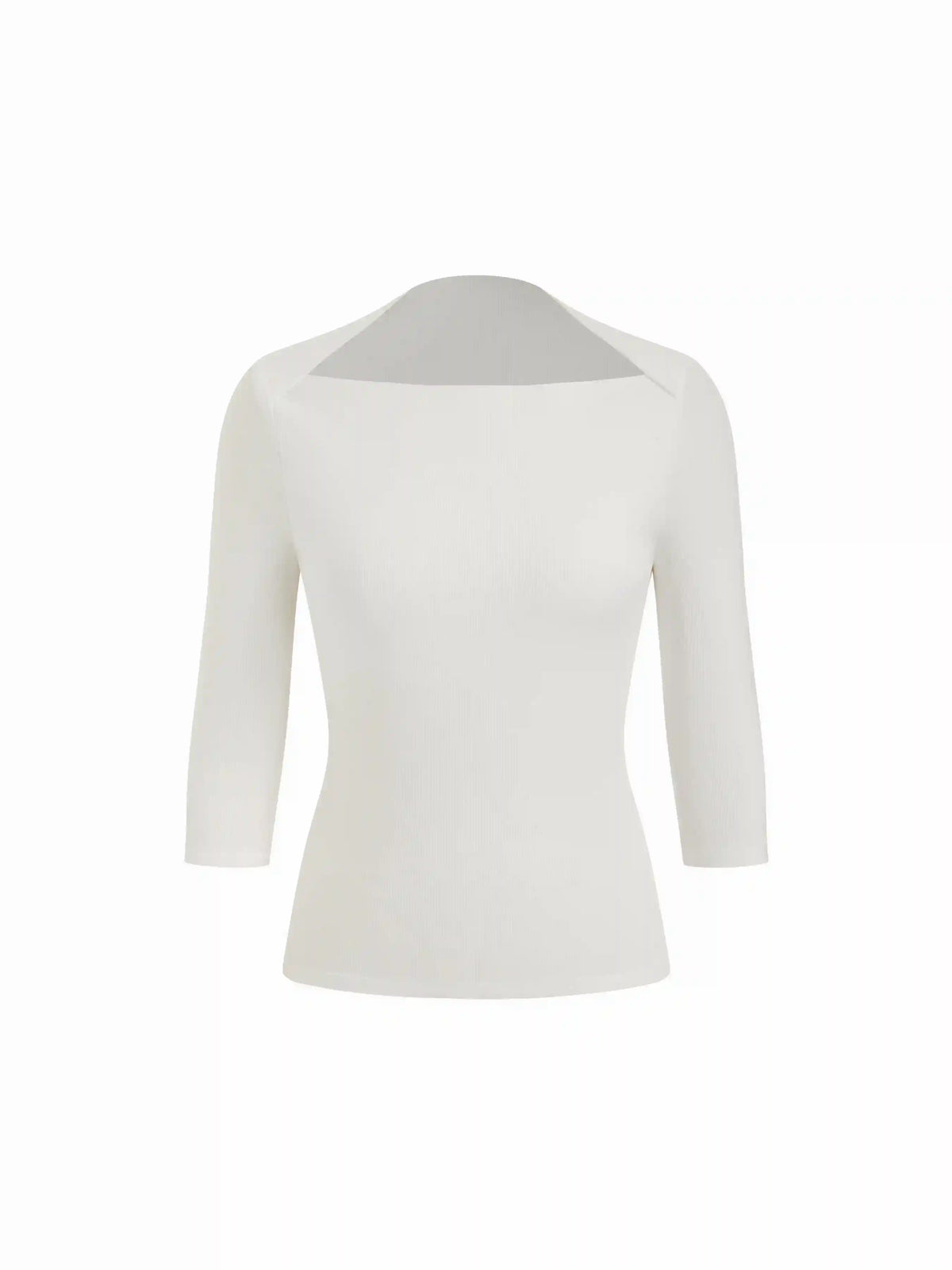 Textured Boat Neck Mid-length Sleeve Slim Top