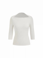 Textured Boat Neck Mid-length Sleeve Slim Top