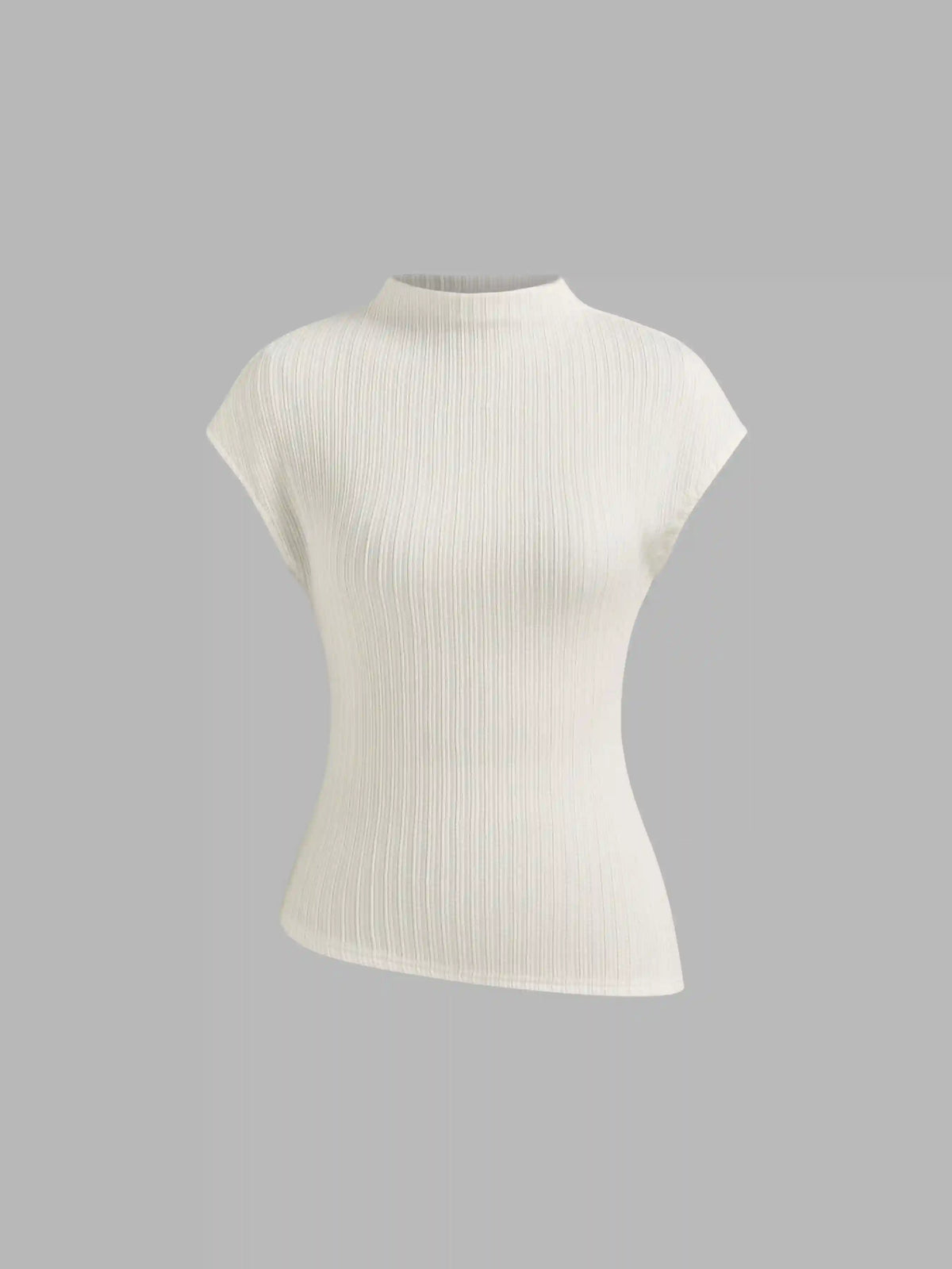 High Neck Texture Asymmetrical Hem Top