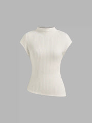 High Neck Texture Asymmetrical Hem Top
