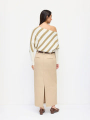 Knit Striped Asymmetrical Neck Long Sleeve Top