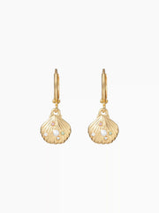 FAUX PEARL & RHINESTONE DECOR SHELL DROP HOOP EARRINGS