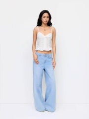 Cotton Textured Sweetheart Bowknot Ruffle Hem Cami Top